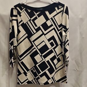 Lauren Ralph Lauren Black and Cream Abstract Blouse